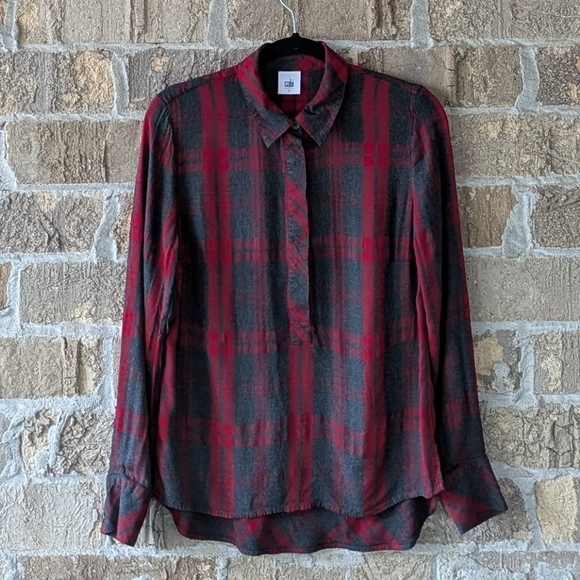 Cabi Red Gray Plaid Cunningham Shirt Long Sleeve Size Small - Picture 1 of 11